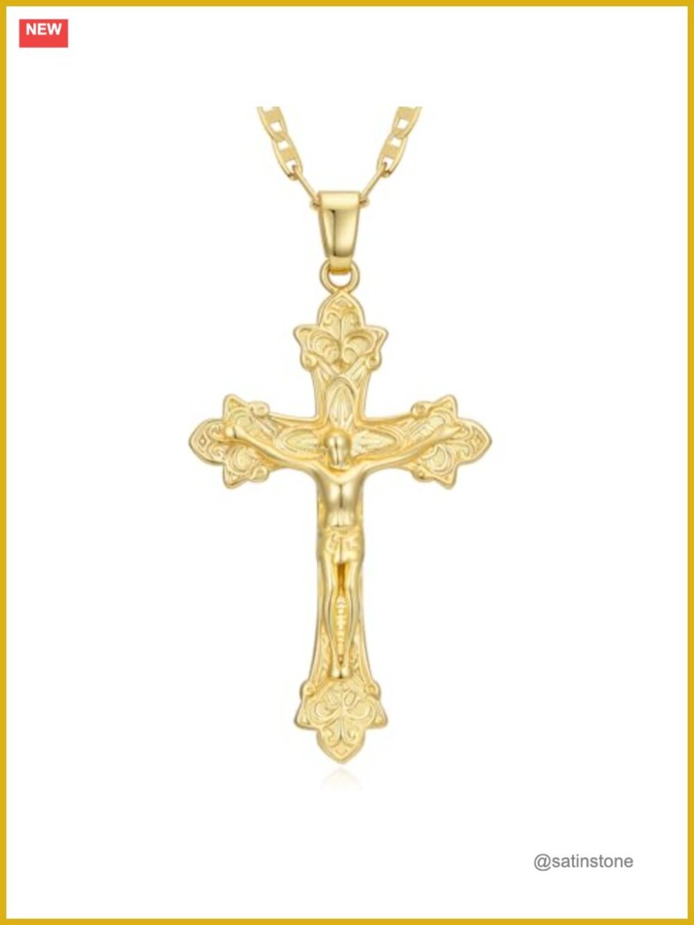 14K Gold Plated Crucifix Cross Pendant Necklace Jesus Catholic Jewelry